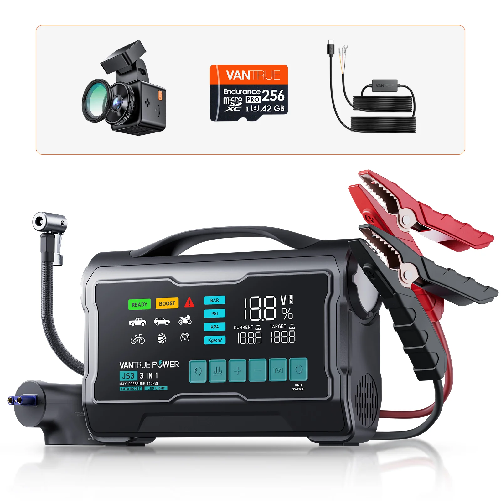 Bundle:JS3 + E1 Pro + VP03 Hardwire Kit + 256GB Card